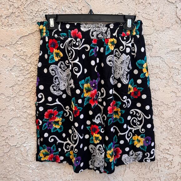 Vintage 90s Floral Paisley Polka Dot Culottes Boho Festival Medium - Picture 2 of 4